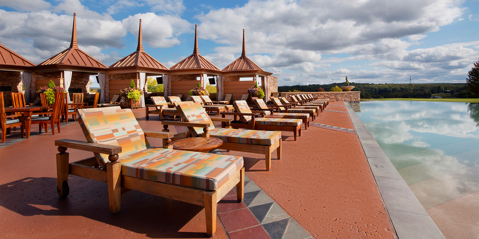 poolside chairs and cabanas