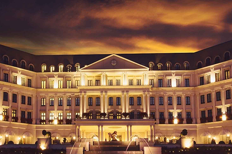 view of the outside of the hotel at night