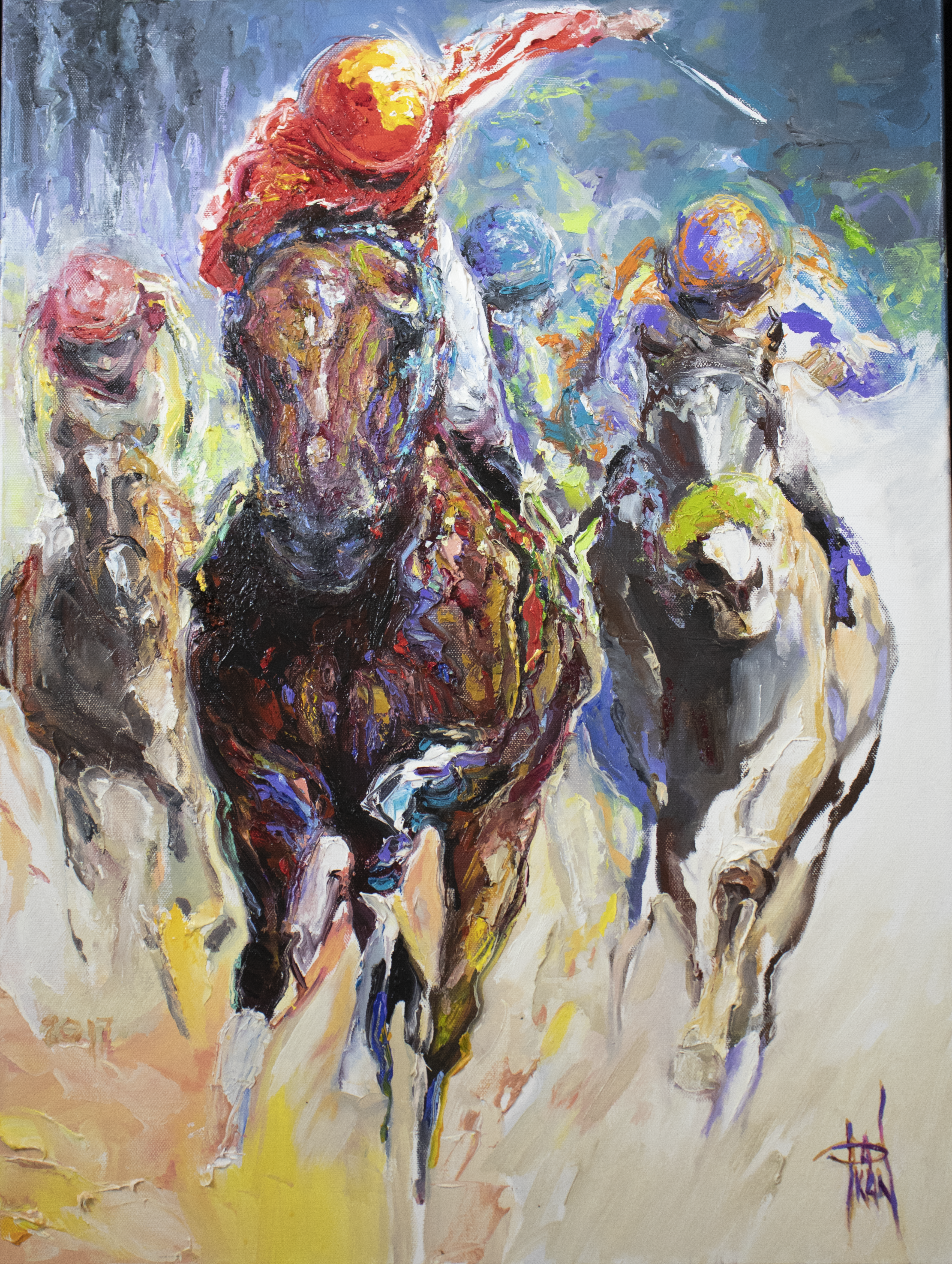 Oil painting of 3 horses
