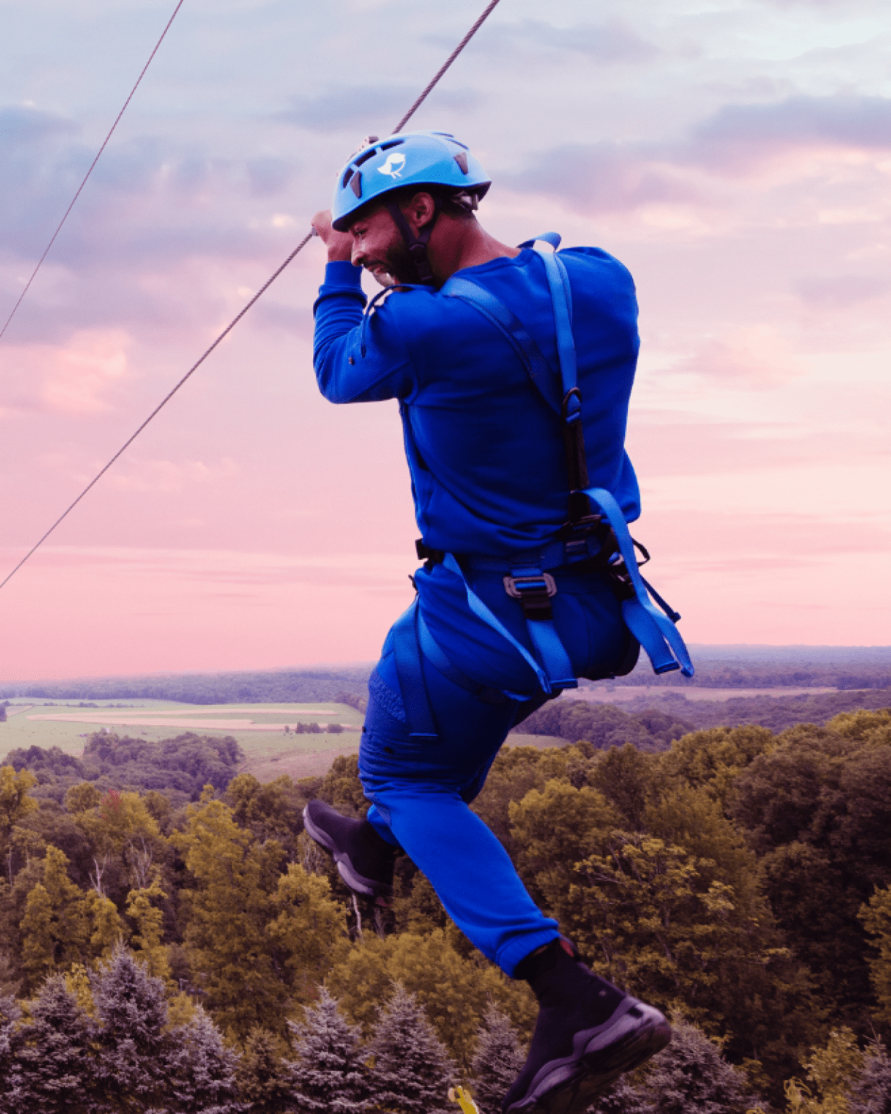 Man on a zip line