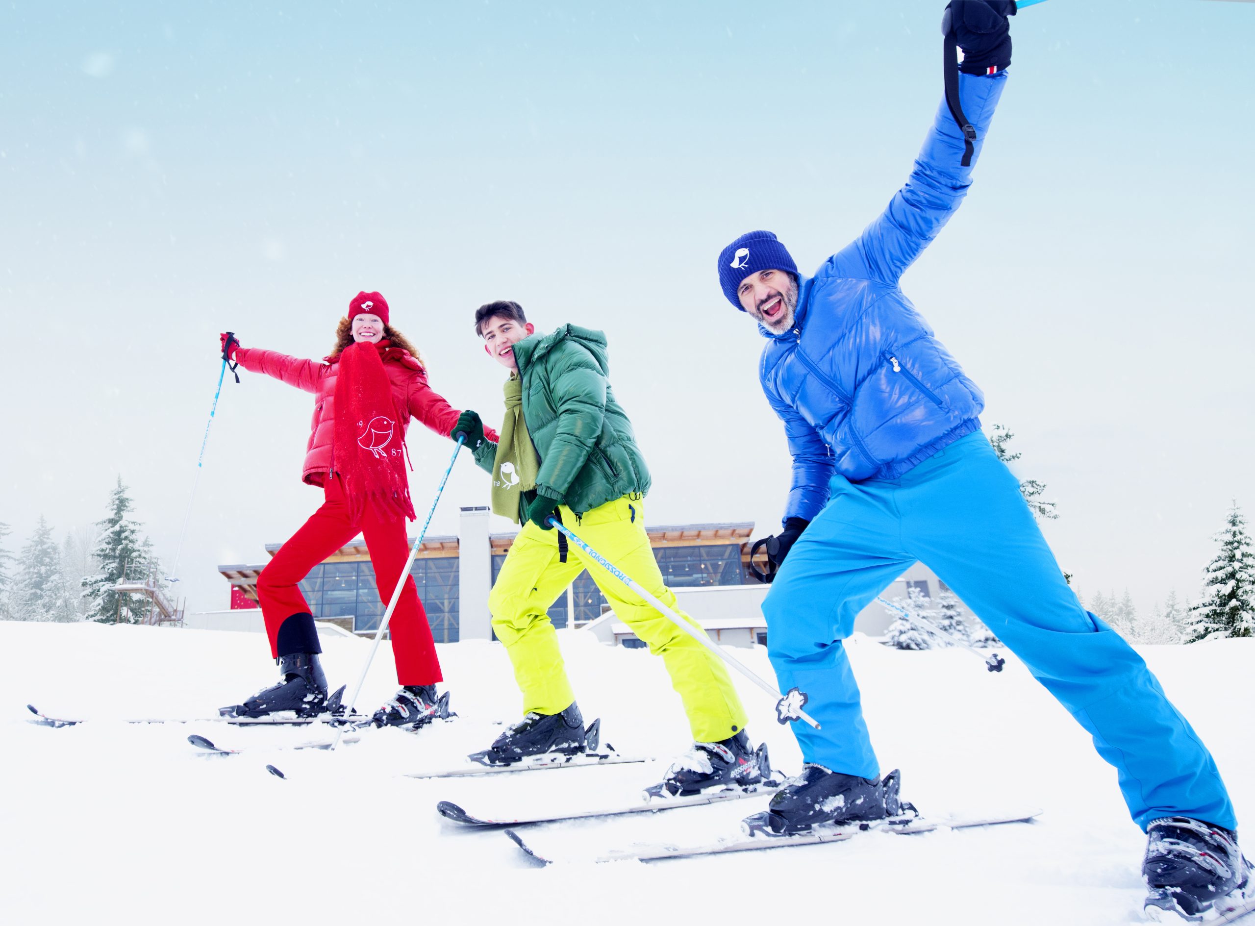 3 people skiing