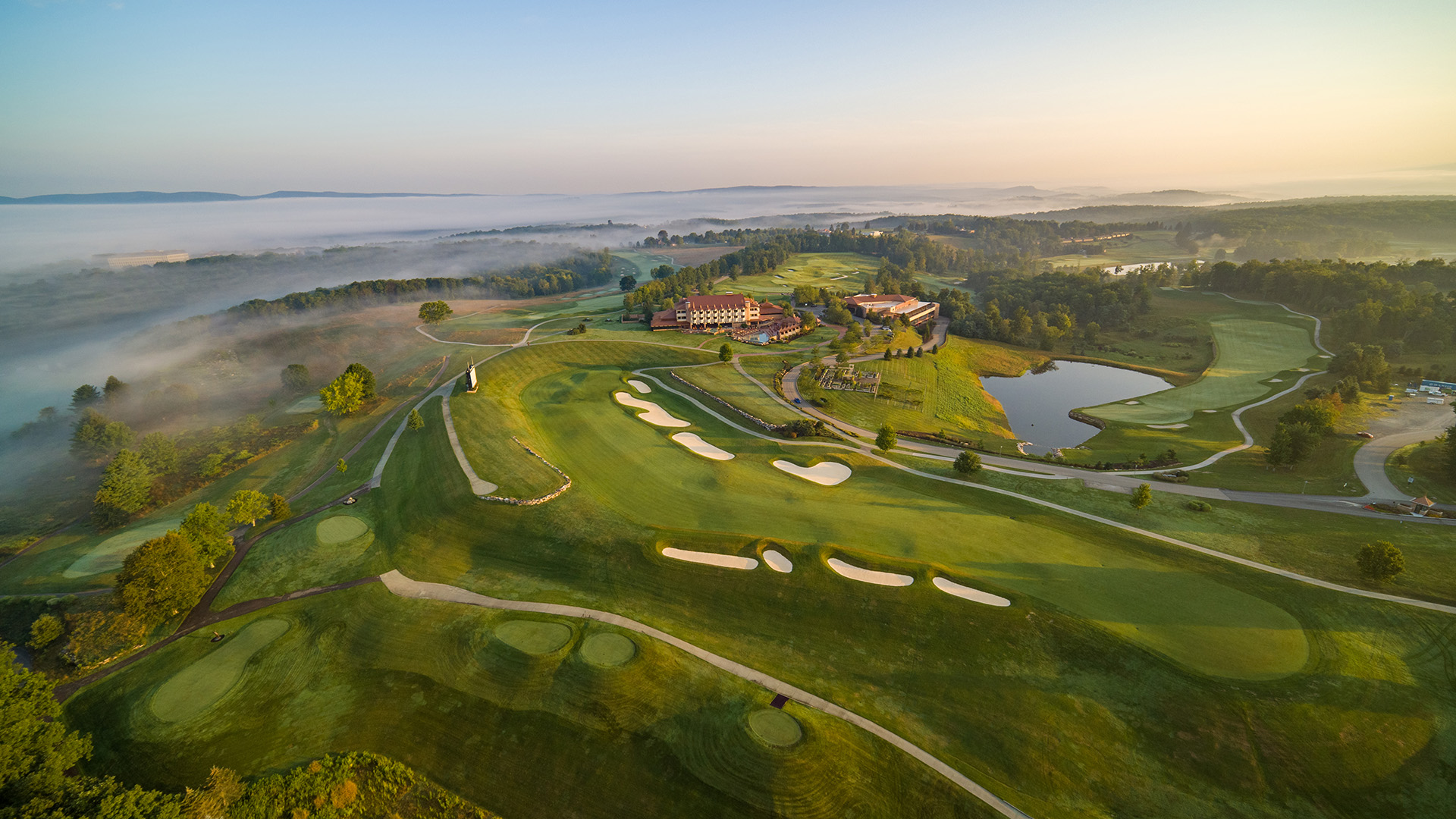 View of a golf course from a drone