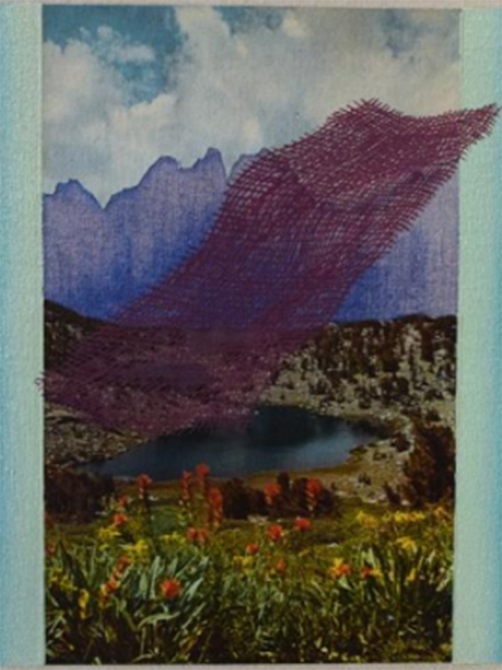 Zoë Welsh, Violet Veil Absent Mountain, collage, Laurel Lane Gallery