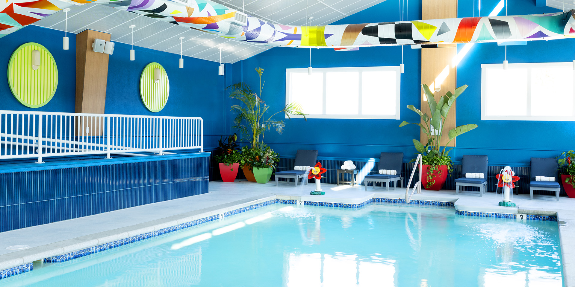 Indoor pool painted in fun colors