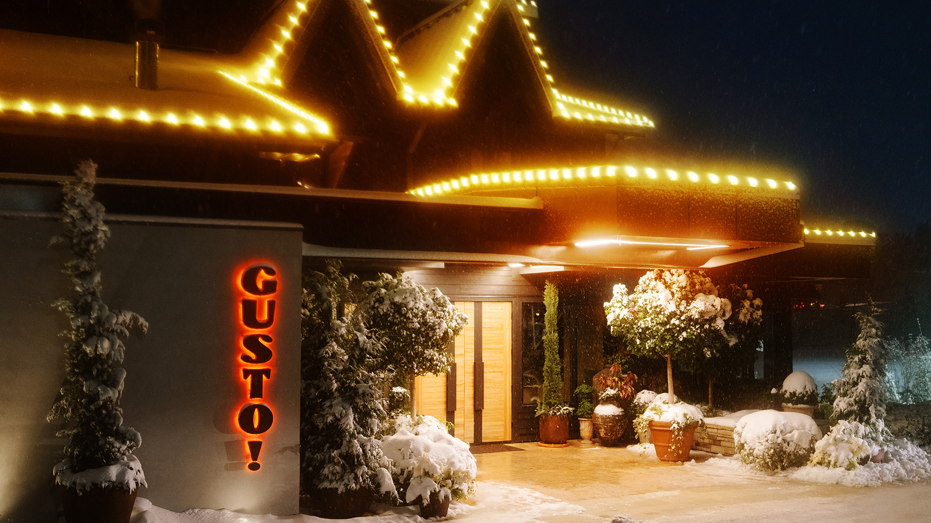 restaurant entrance in the winter time