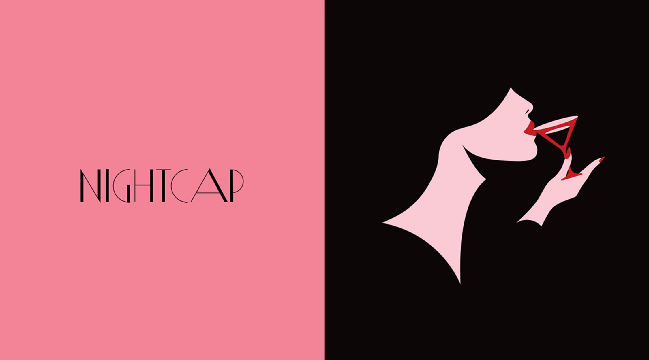 Nightcap logo showing the outline of a woman sipping a cocktail from a martini glass