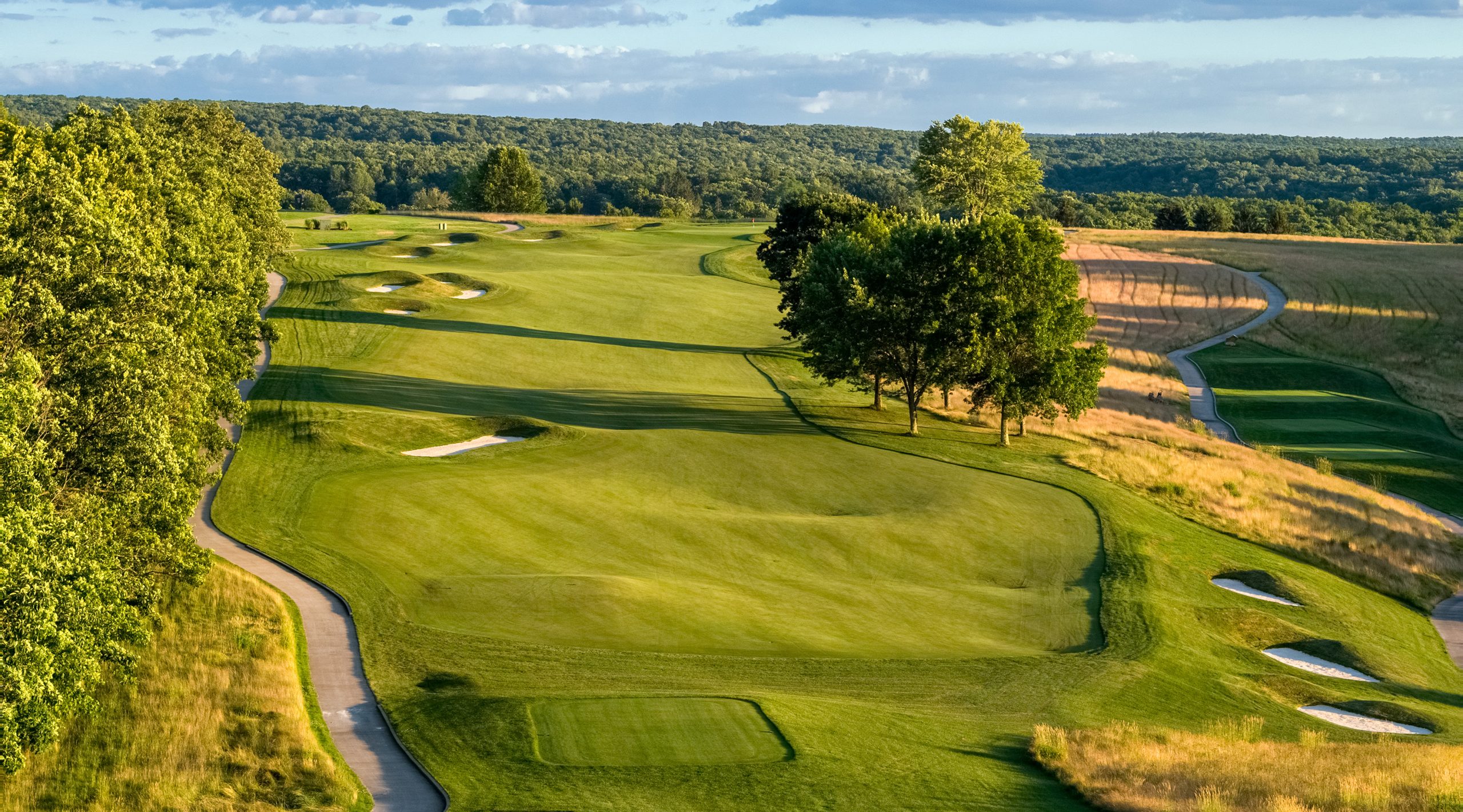 Aerial views of the ninth hole of Shepherd's Rock golf course at Nemacolin