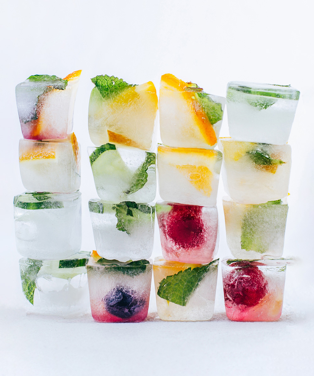 herbs with ice cubes