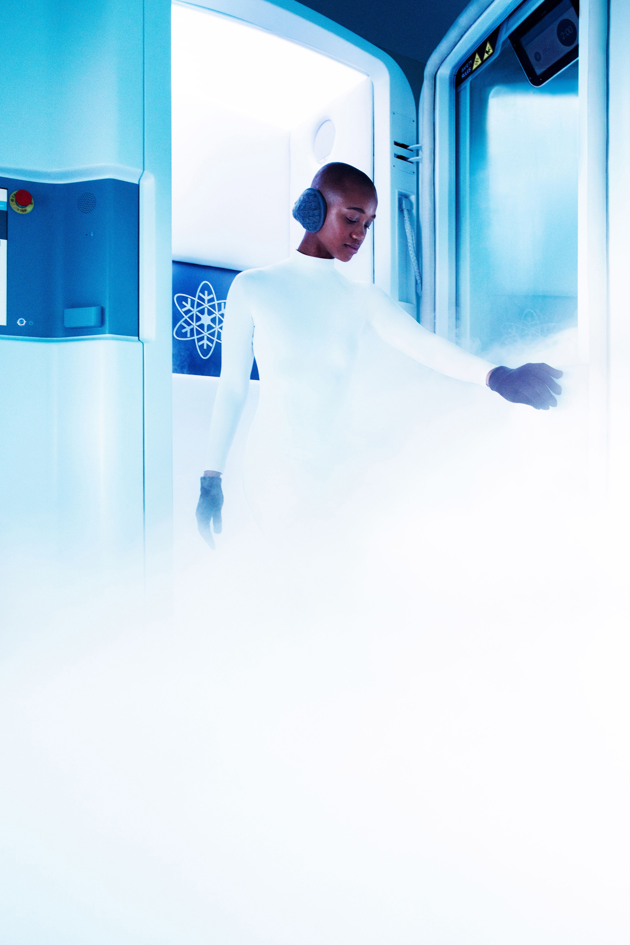 woman walking out of Cryotherapy- as part of a gallery decorative page