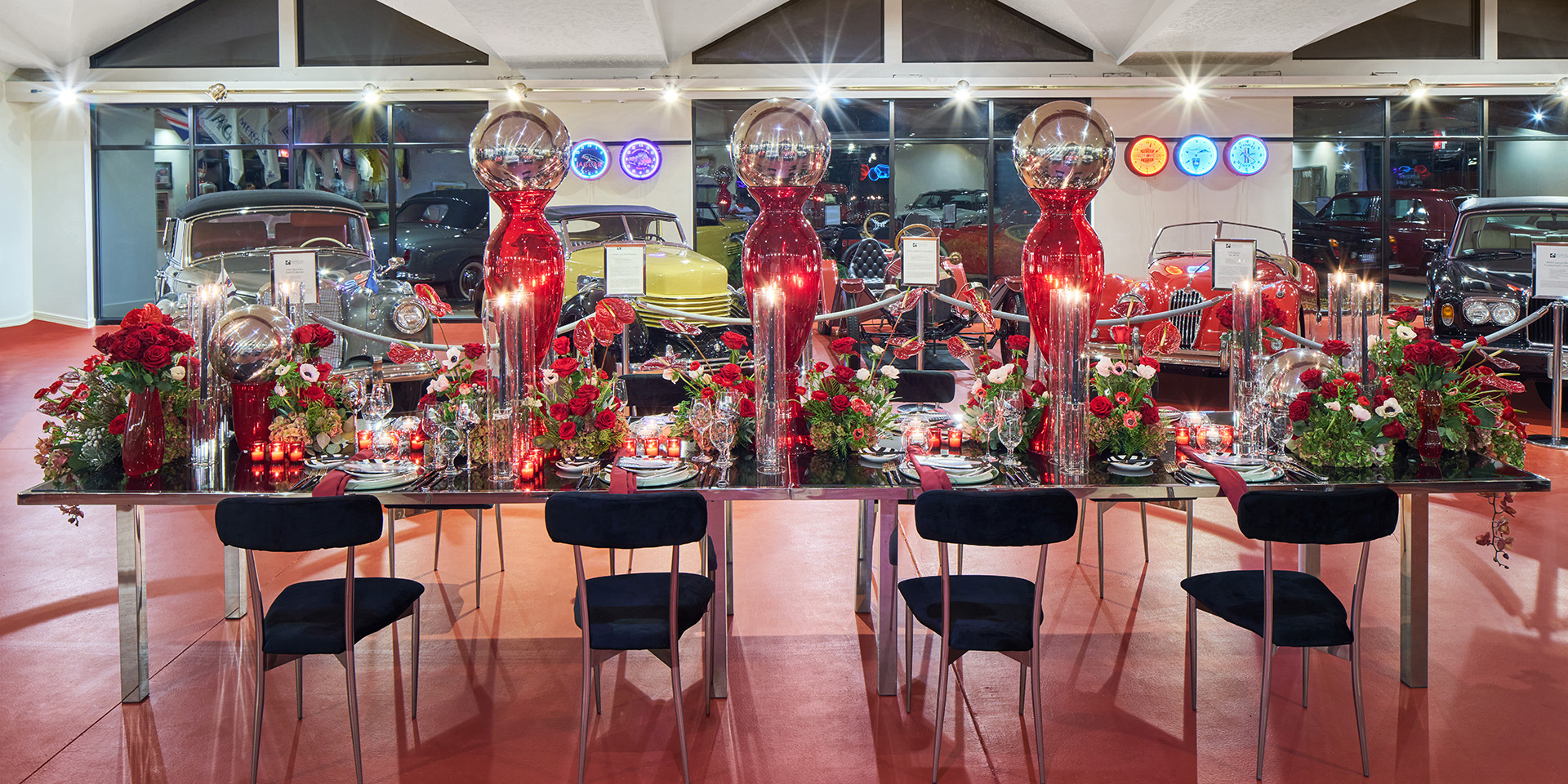 event table setup in a car museum