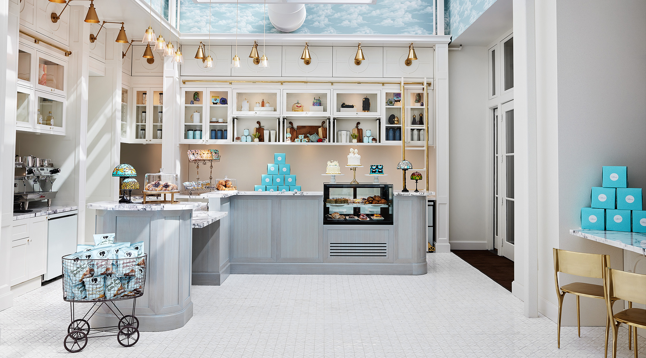 Interior photo of the counter and shelves of The Patisserie at Nemacolin resort