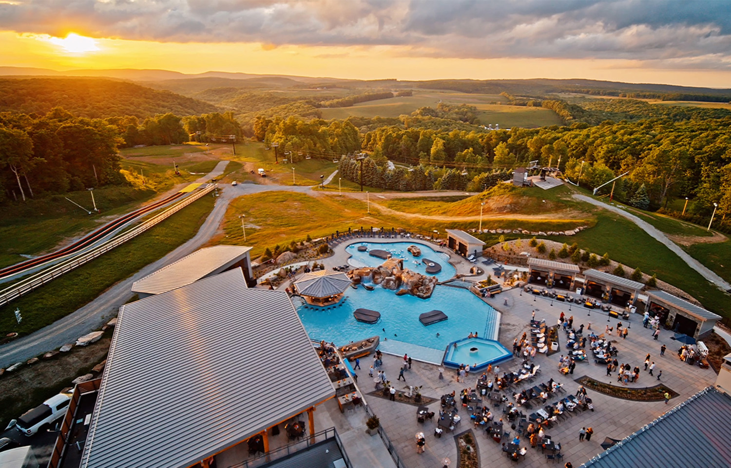 image of a pool at sunset