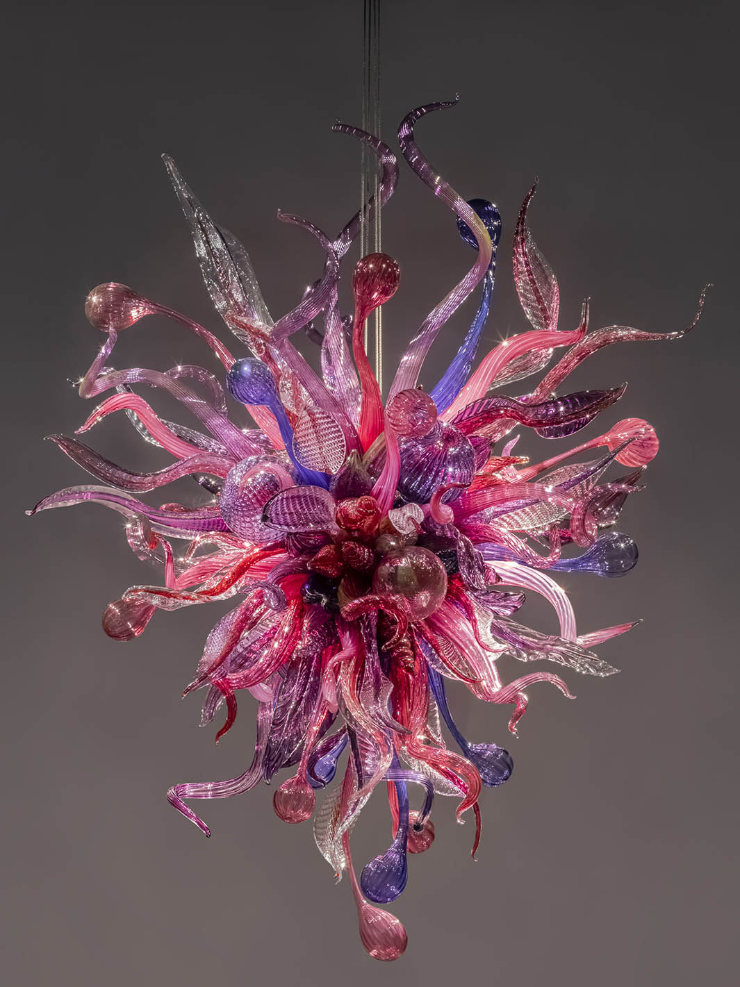 Dale Chihuly's Violet Mystique Chandelier on display in the Nemacolin art collection